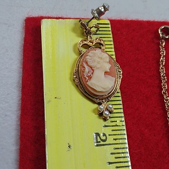Vintage Cameo Group Dangling Pierced Earrings w/ Faux Pearls Stick pin Necklace - Picture 7 of 8